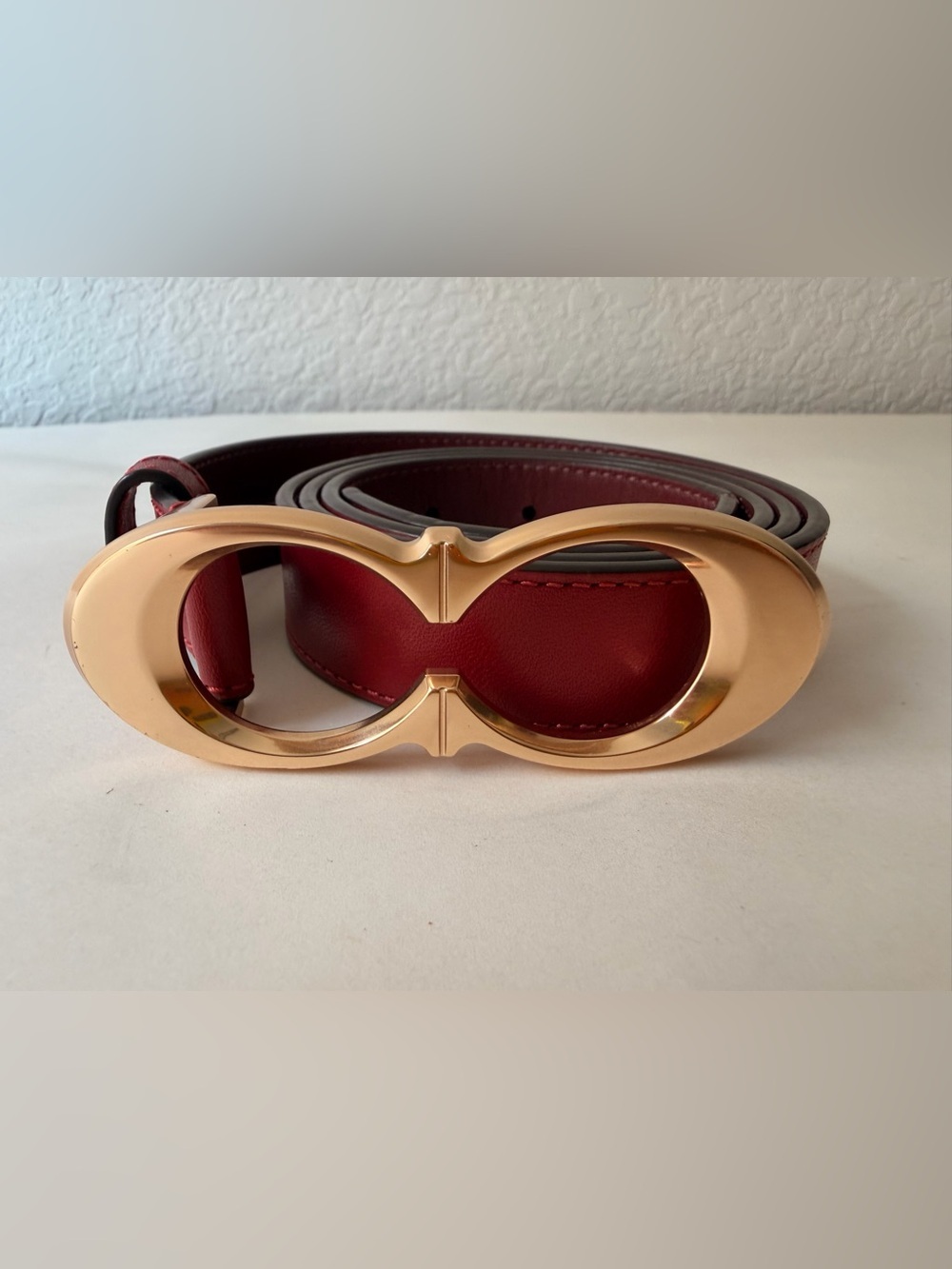 COACH Signature Buckle Belt 1941 Red | Refined Calf Leather Gold Tone C Buckle - Picture 3 of 6
